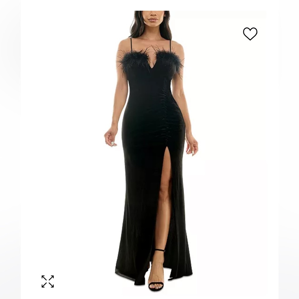 Feather-Boa-Trim Stretch-Velvet Mermaid Gown - black velvet